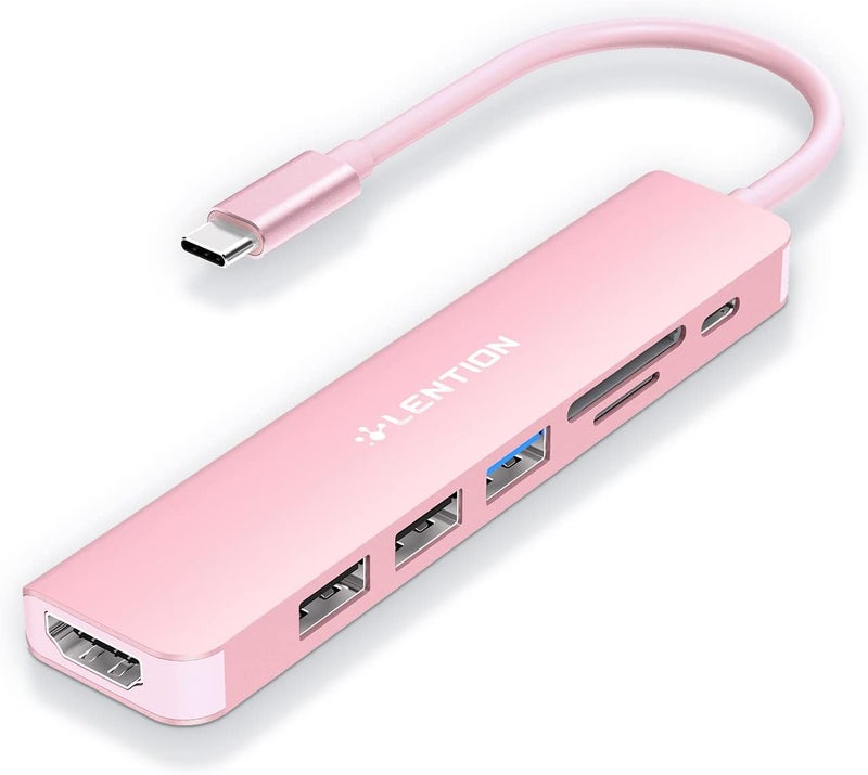 Lention USB C Hub with 100W Charging, 4K HDMI, Dual Card Reader, USB 3.0 & 2.0 Compatible MacBook Pro, New Mac Air/Surface, Chromebook, More, Stable Driver Adapter (CB-CE18, Rose Gold) - Image 1